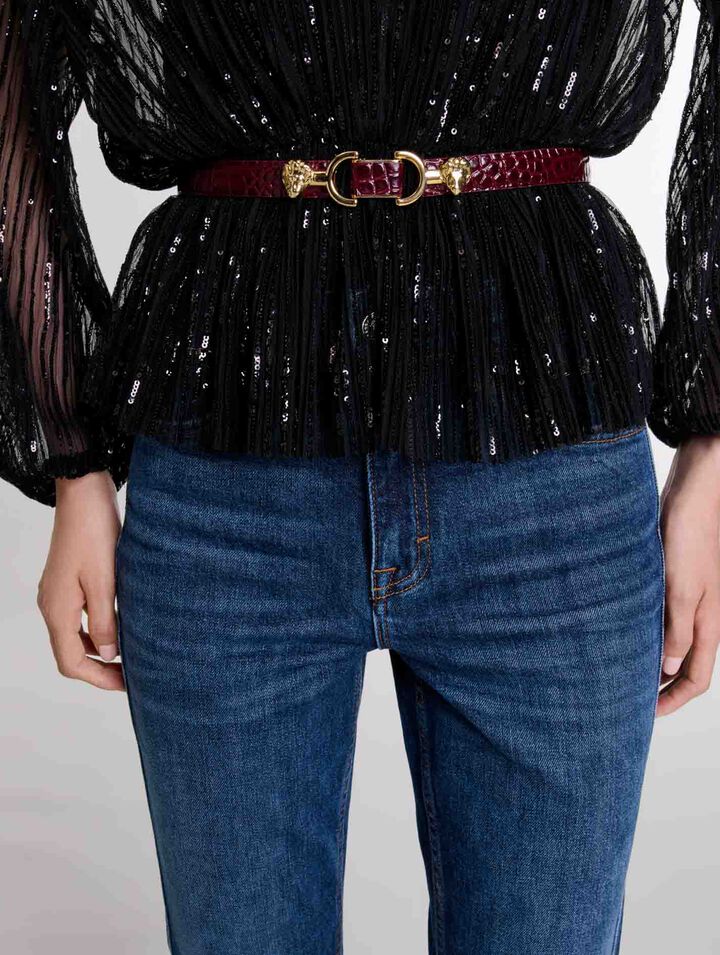 Ceinture fine en cuir à mors lion