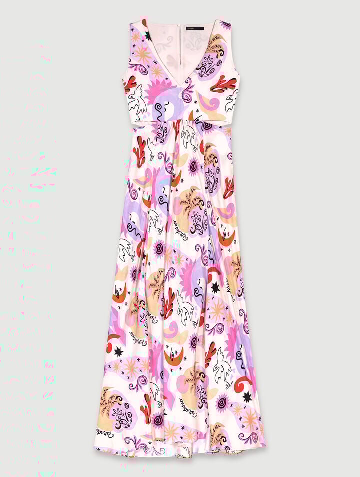 Robe longue ajourée en soie