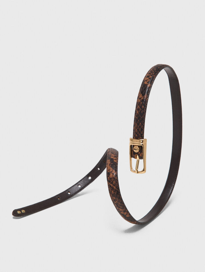 Slim embossed leather belt