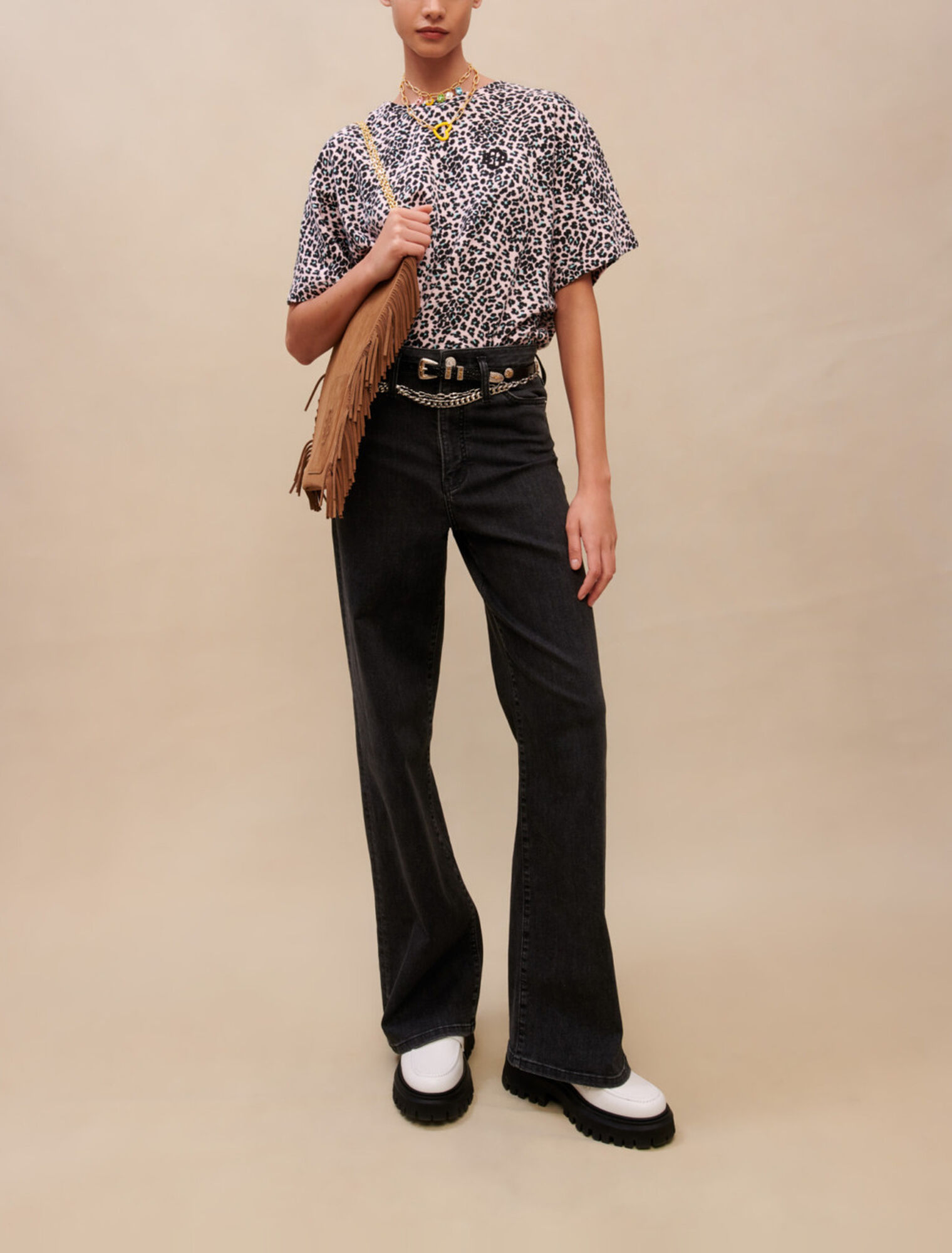 Leopard-print cotton T-shirt