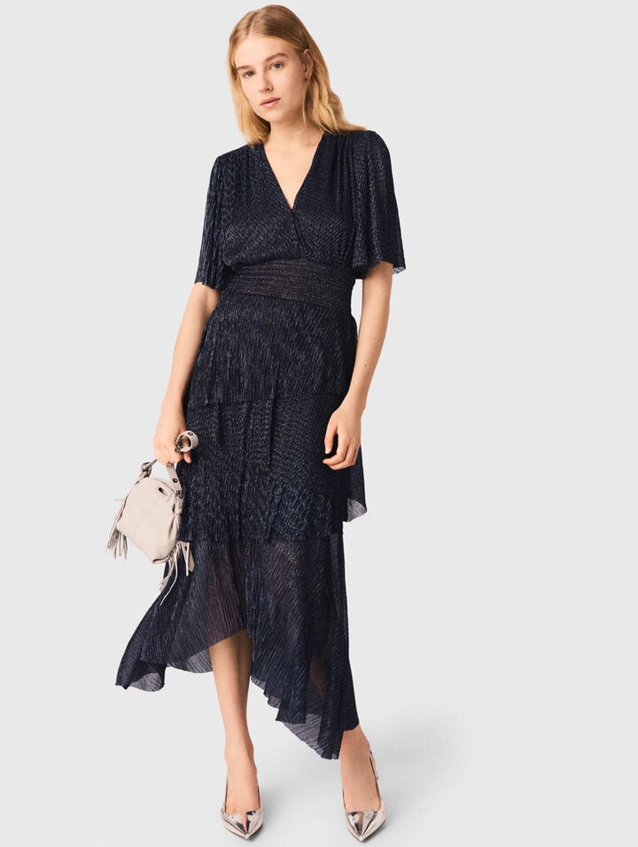 Robe mi-longue &agrave; volants m&eacute;talis&eacute;e