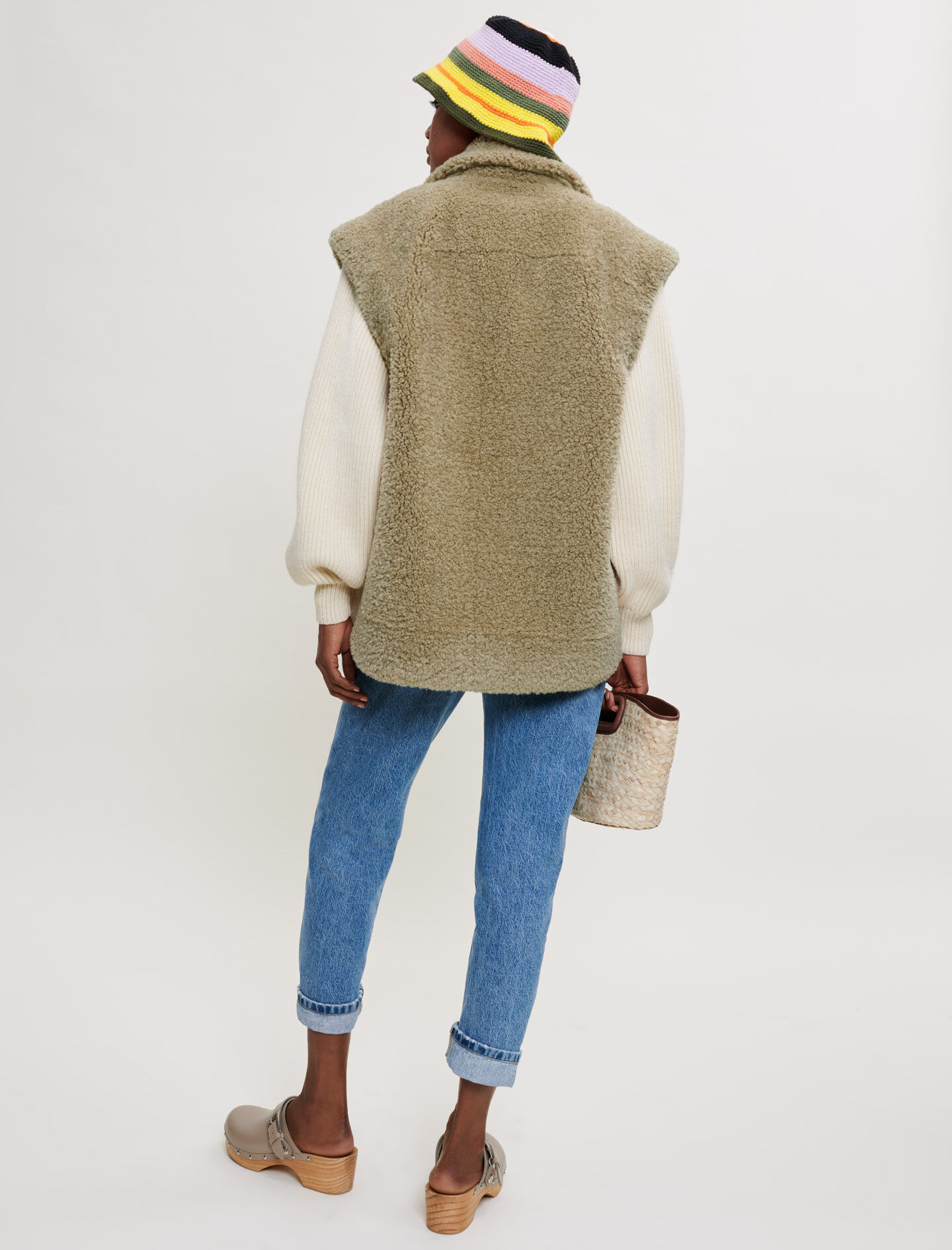 Faux fur and knit jacket
