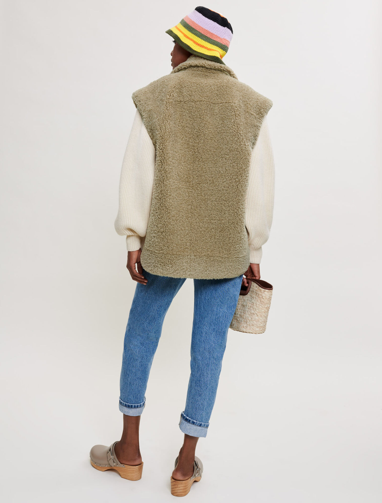 Blouson en mix fausse fourrure et maille