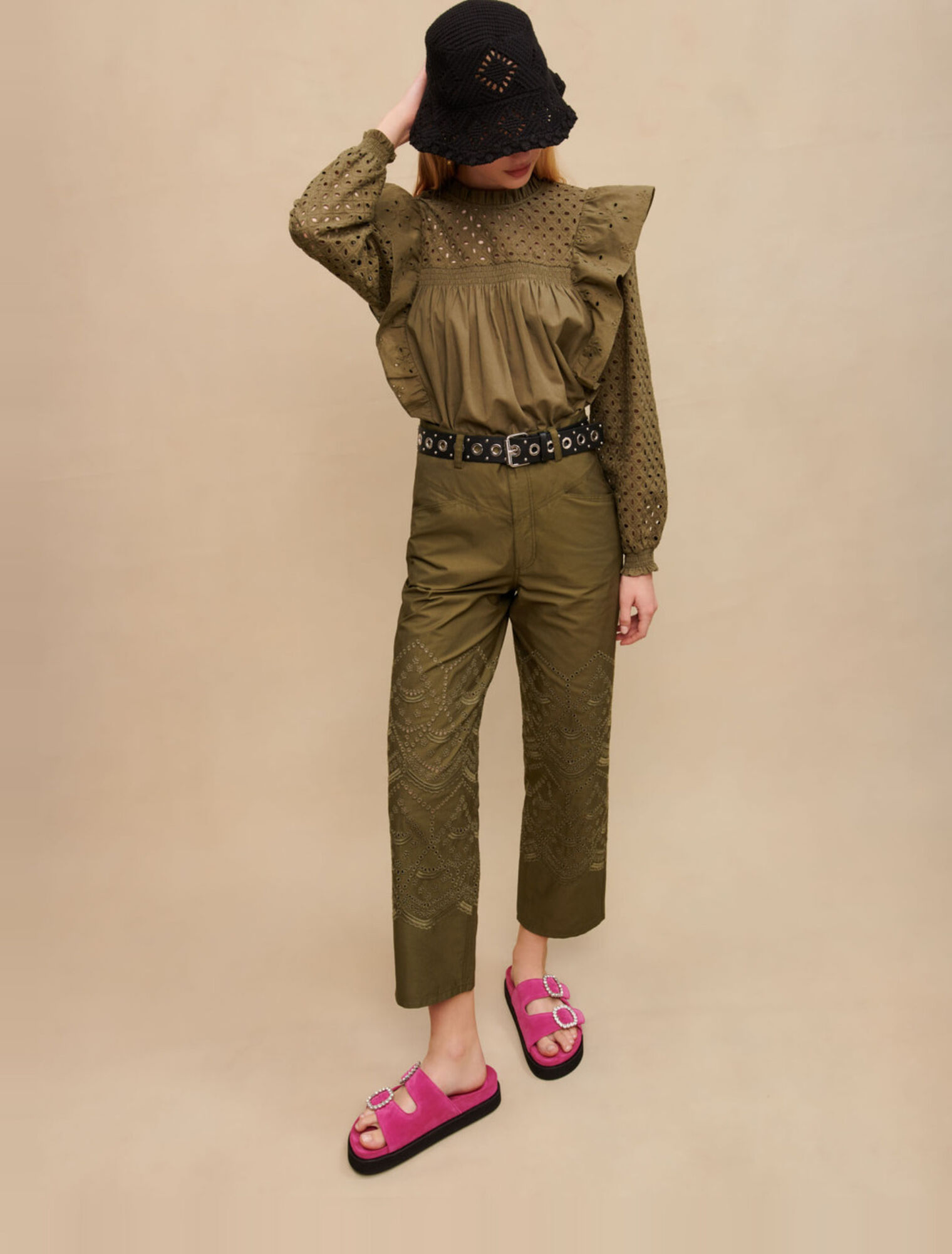 Pantalon en coton brodé