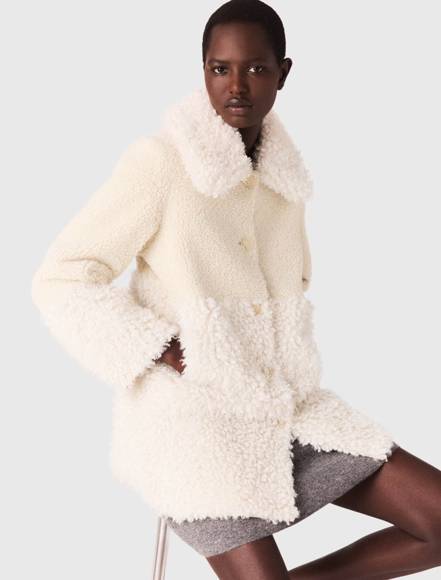 Long faux fur coat White For Women | Maje