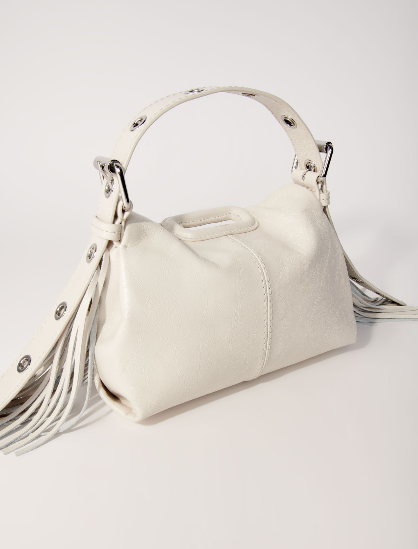 Crackle leather mini Miss M bag White For Women | Maje
