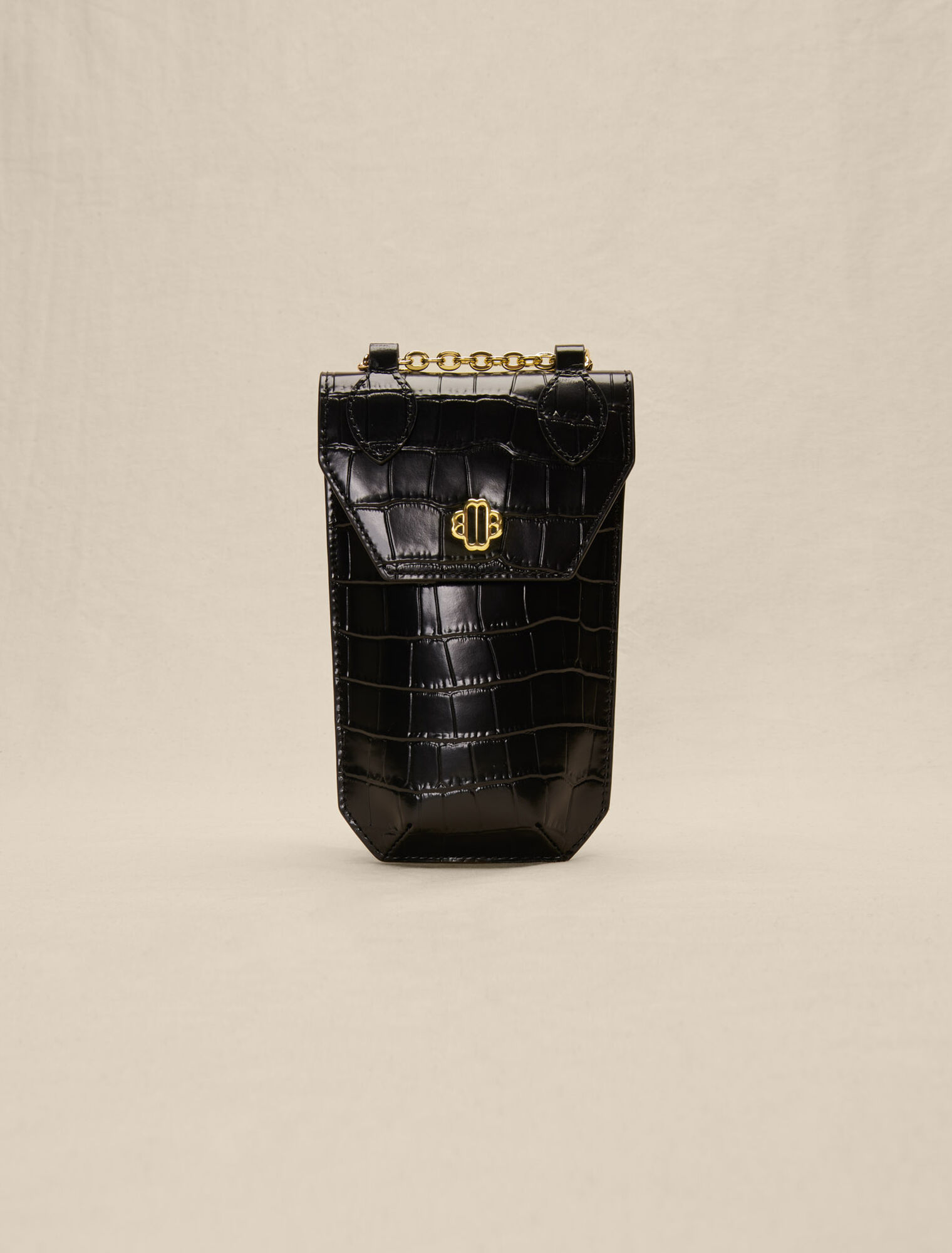 Porte téléphone en cuir embossé croco