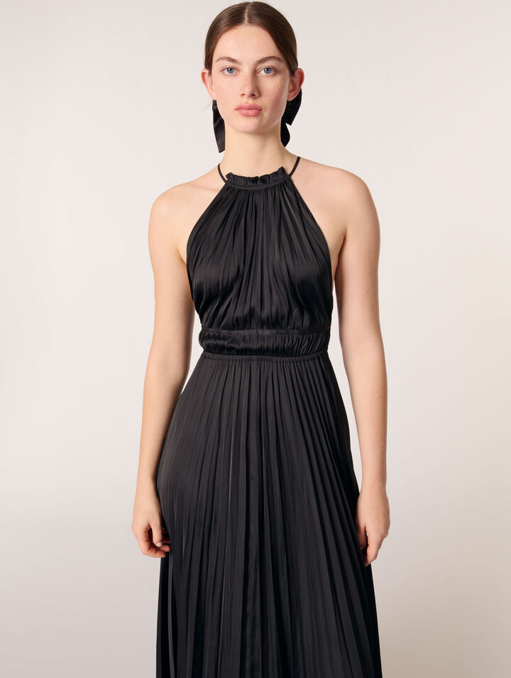Pleated satin maxi dress