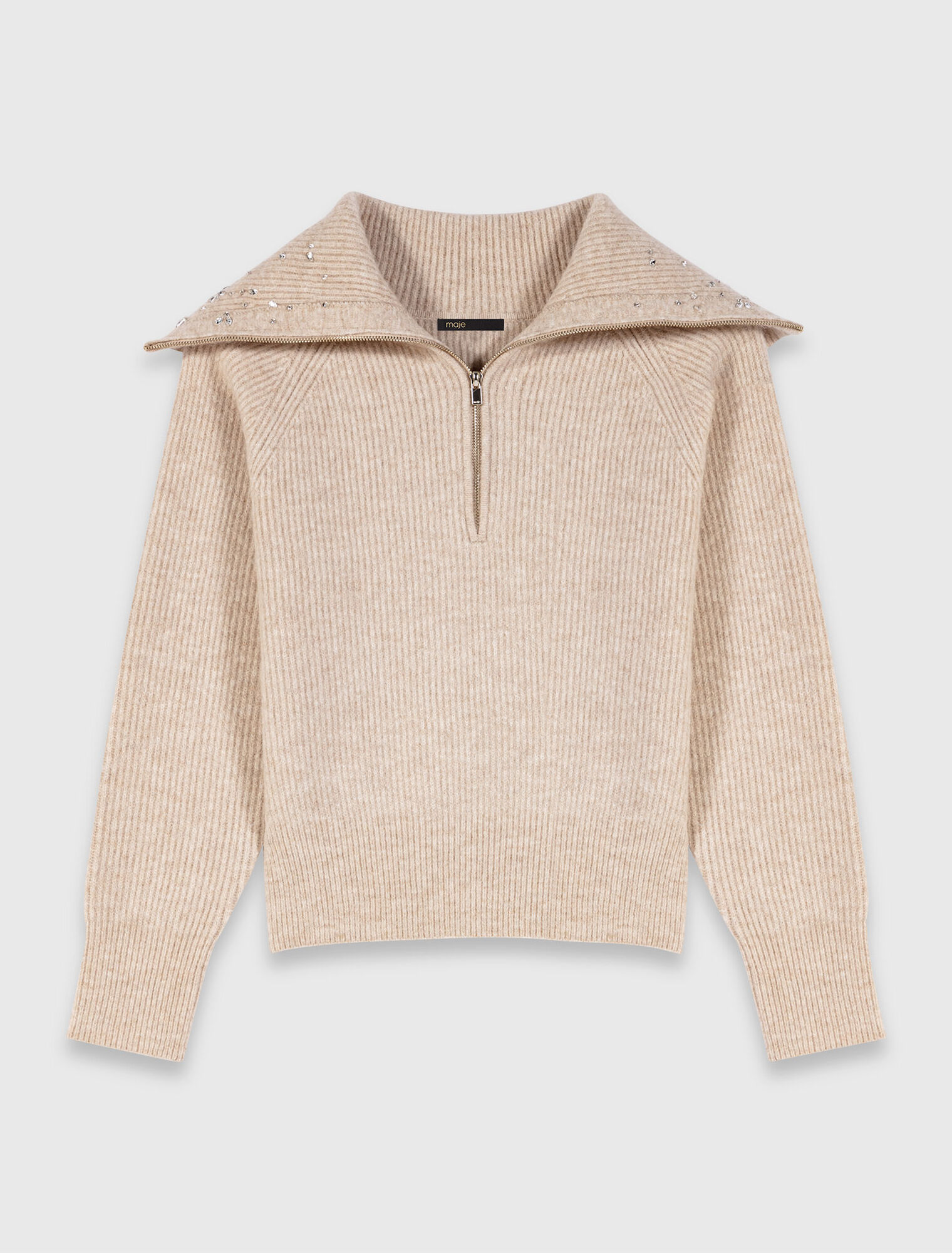 Rhinestone jumper with half-zip collar Rhinestone jumper with half-zip collar