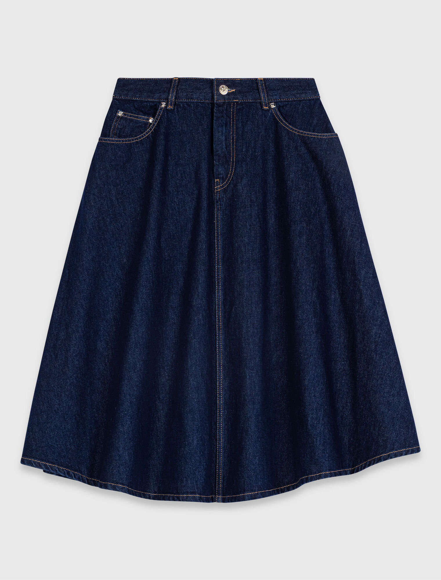 Jupe &eacute;vas&eacute;e en denim mi-longue