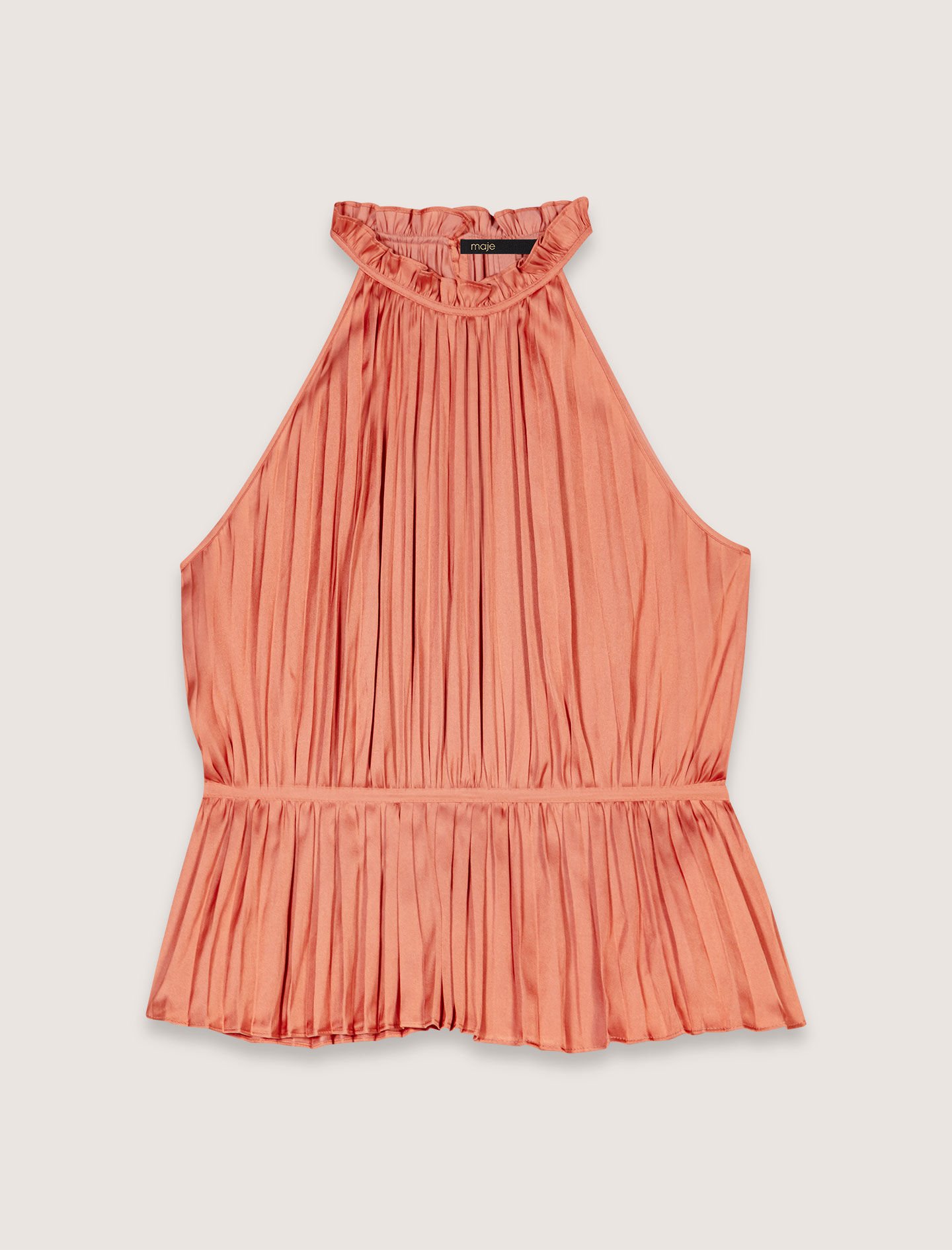 Sleeveless pleated halter top Brown For Women | Maje