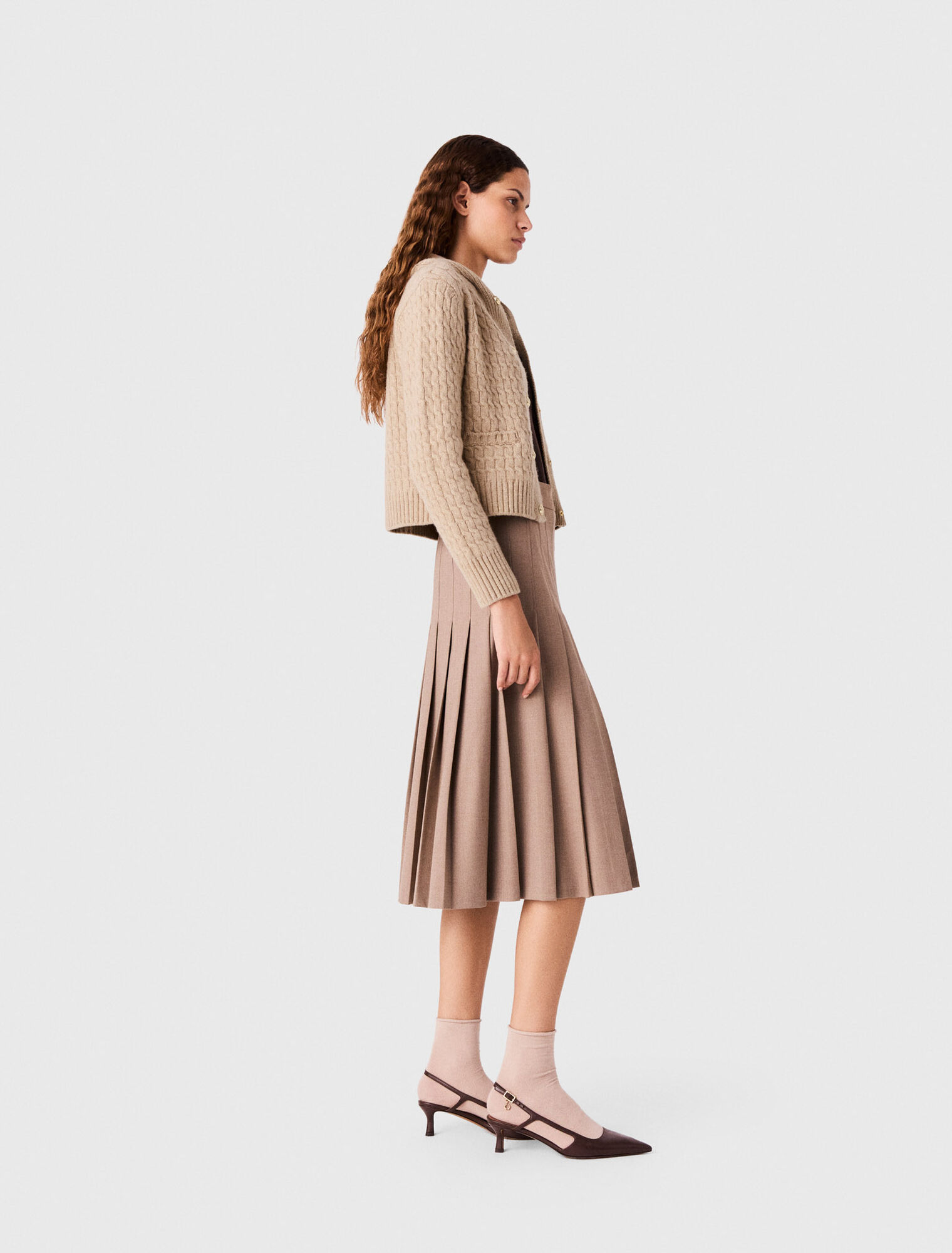 Pleated midi skirt with buckles