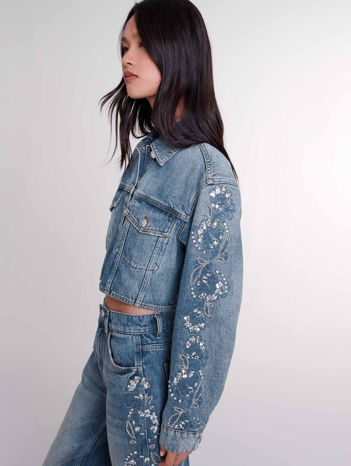 Blouson en denim brod&eacute; 
