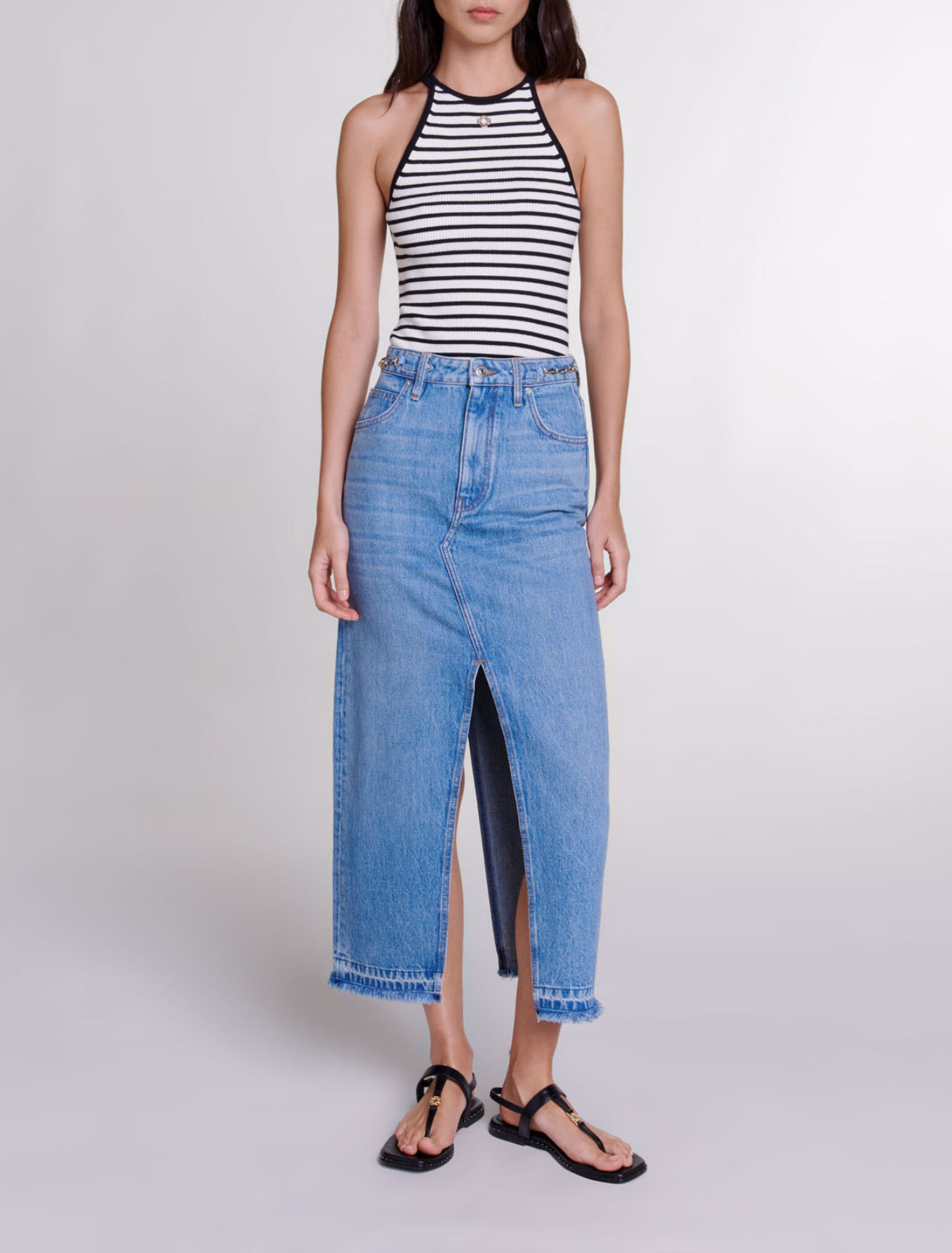 Long denim skirt