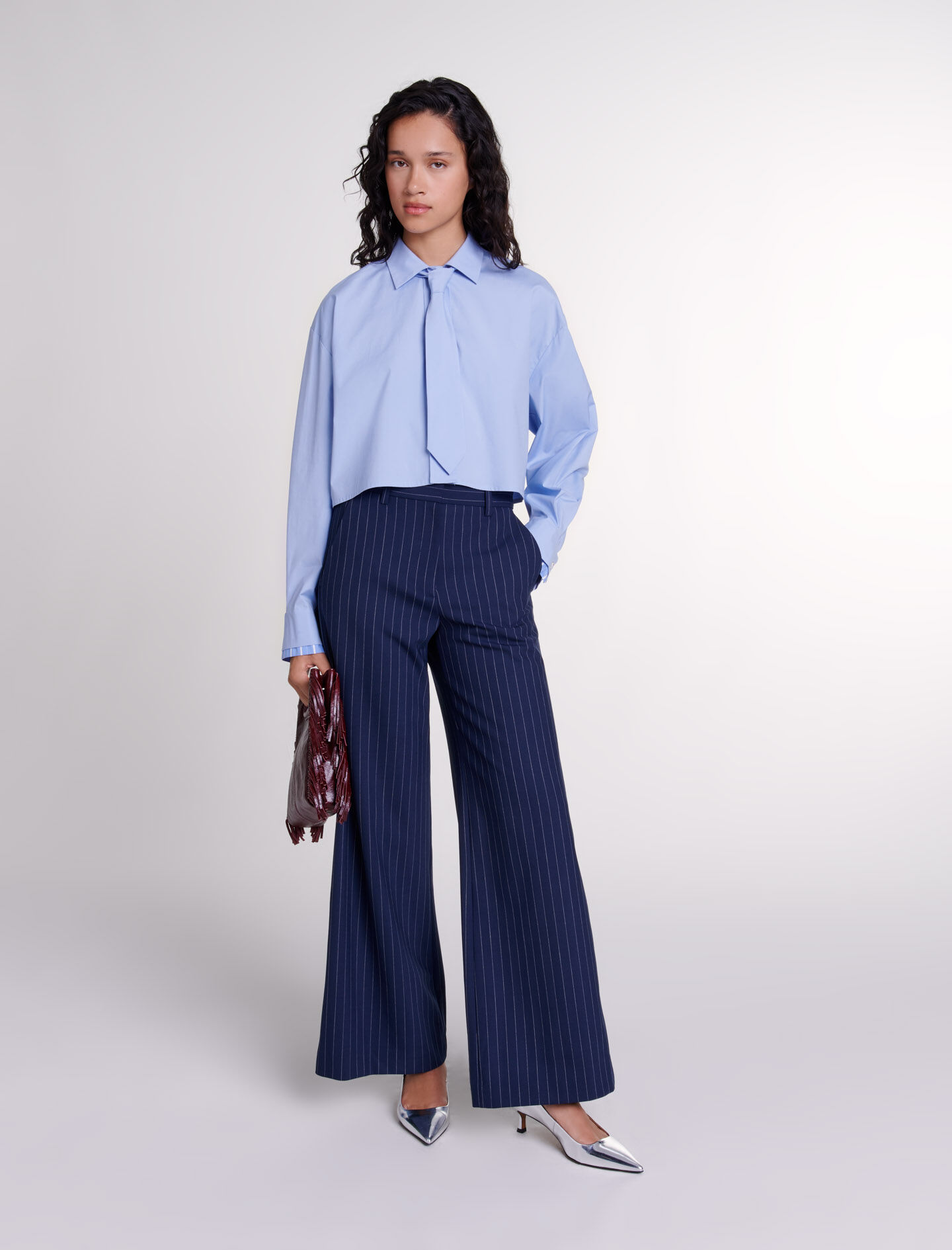 Shirt with removable tie Blue For Women | Maje