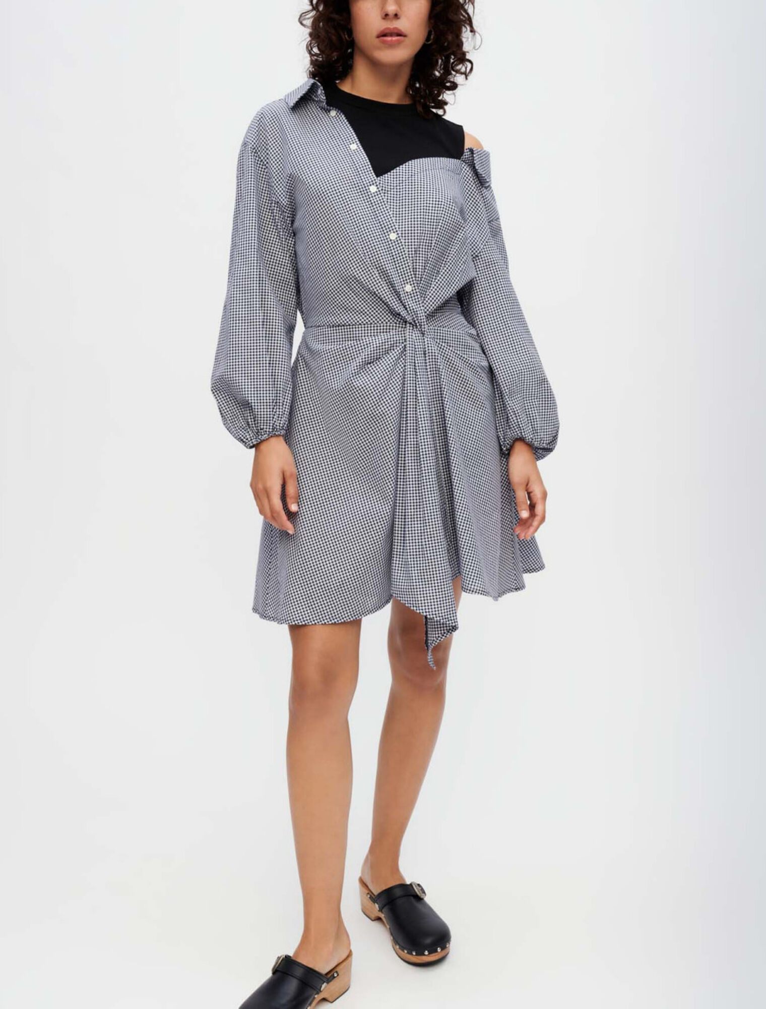 Robe chemise trompe-l'œil à carreaux