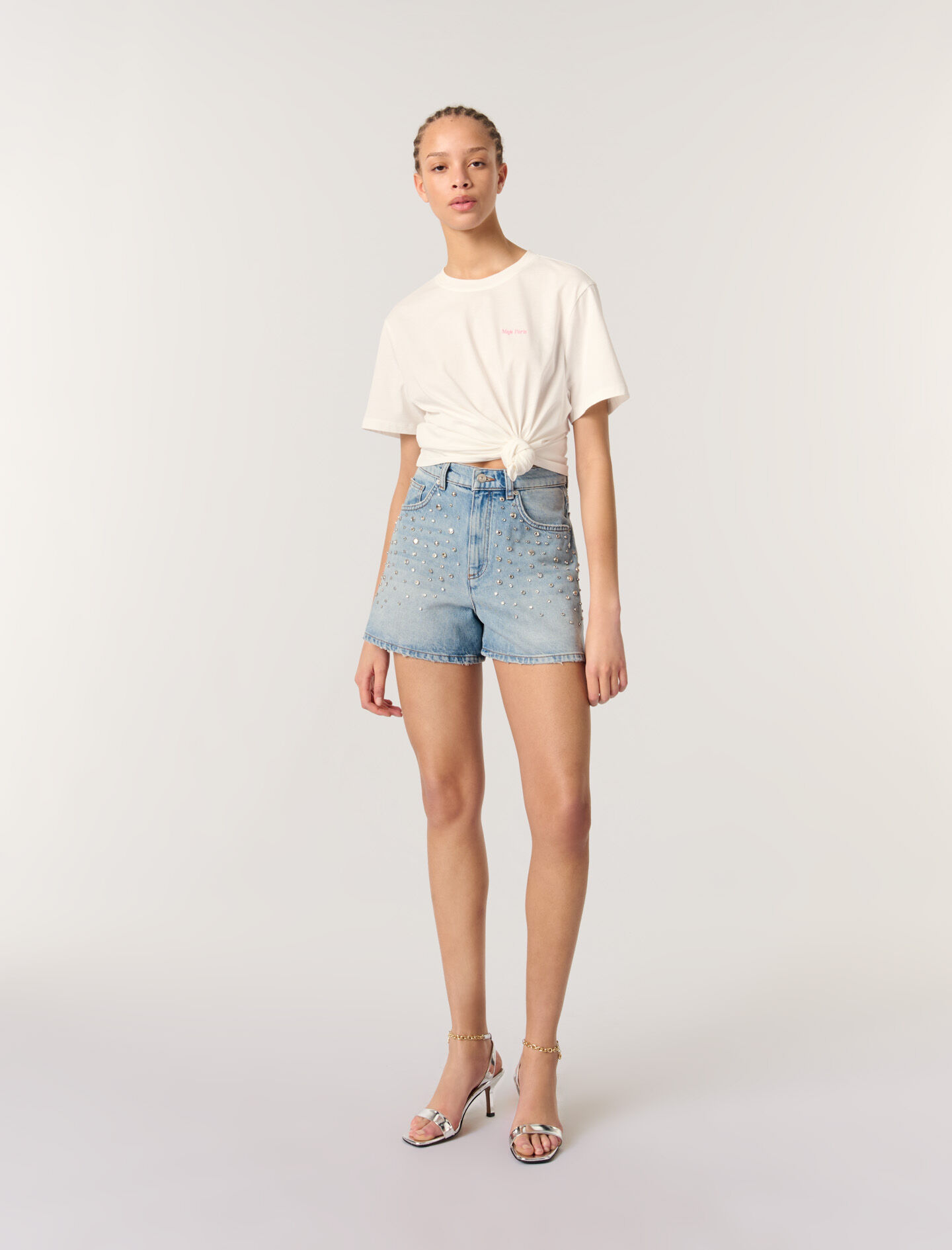 m_hm☆ Studded denim shorts Blue For Women | Maje