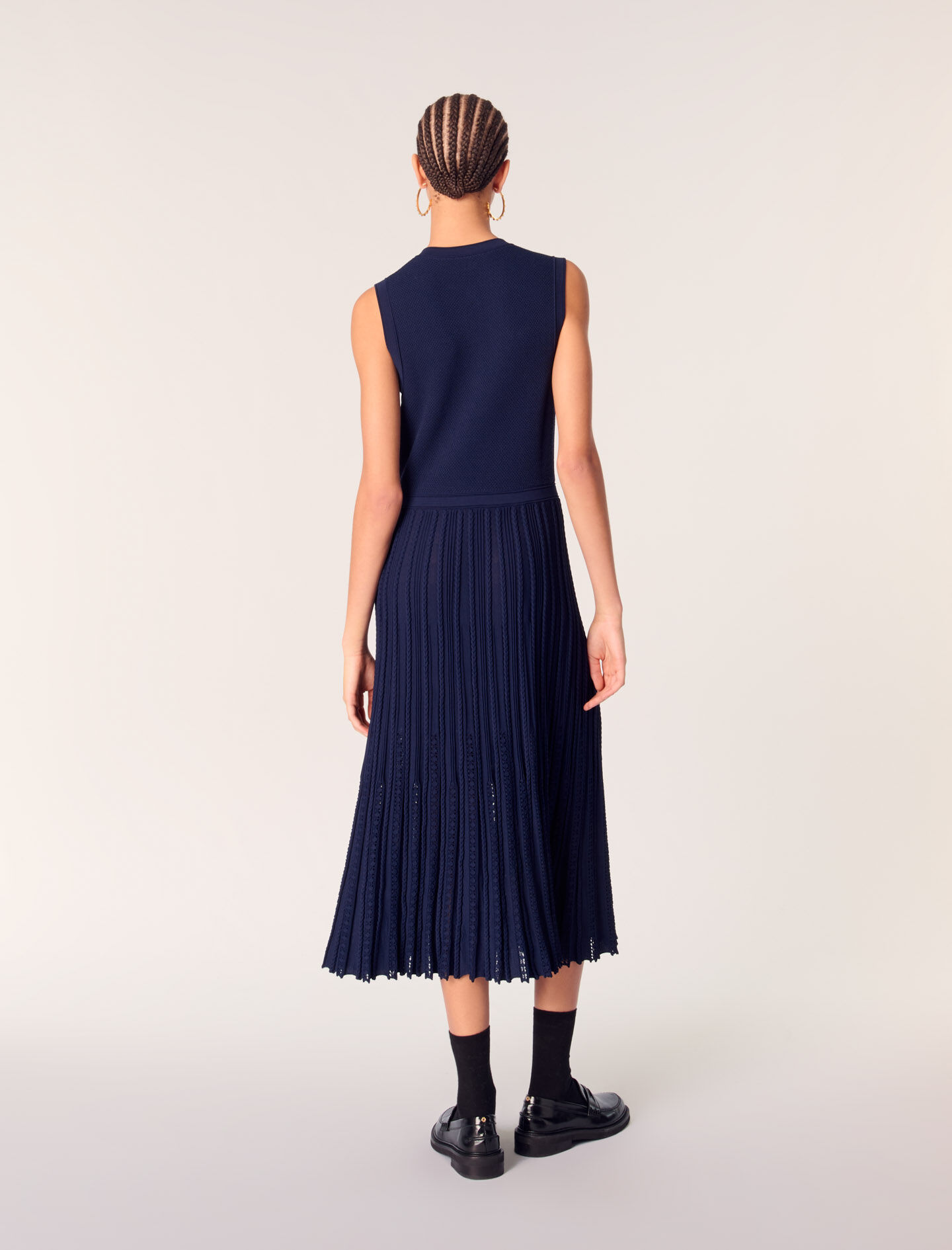 Pleated knit maxi dress Blue For Women | Maje
