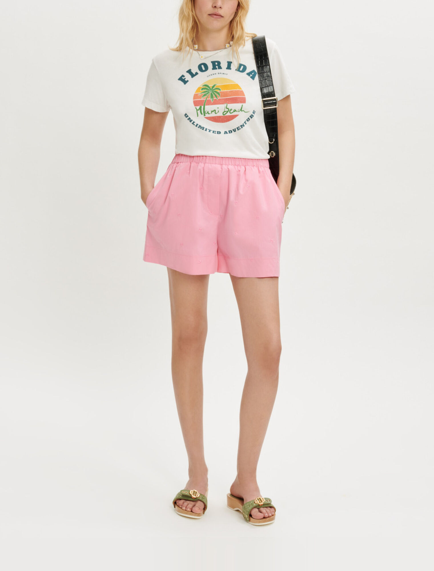 Short en popeline brodée