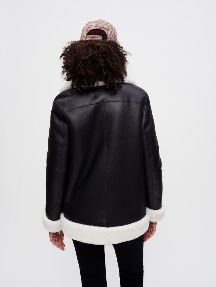 Manteau peau de mouton lainée bicolore