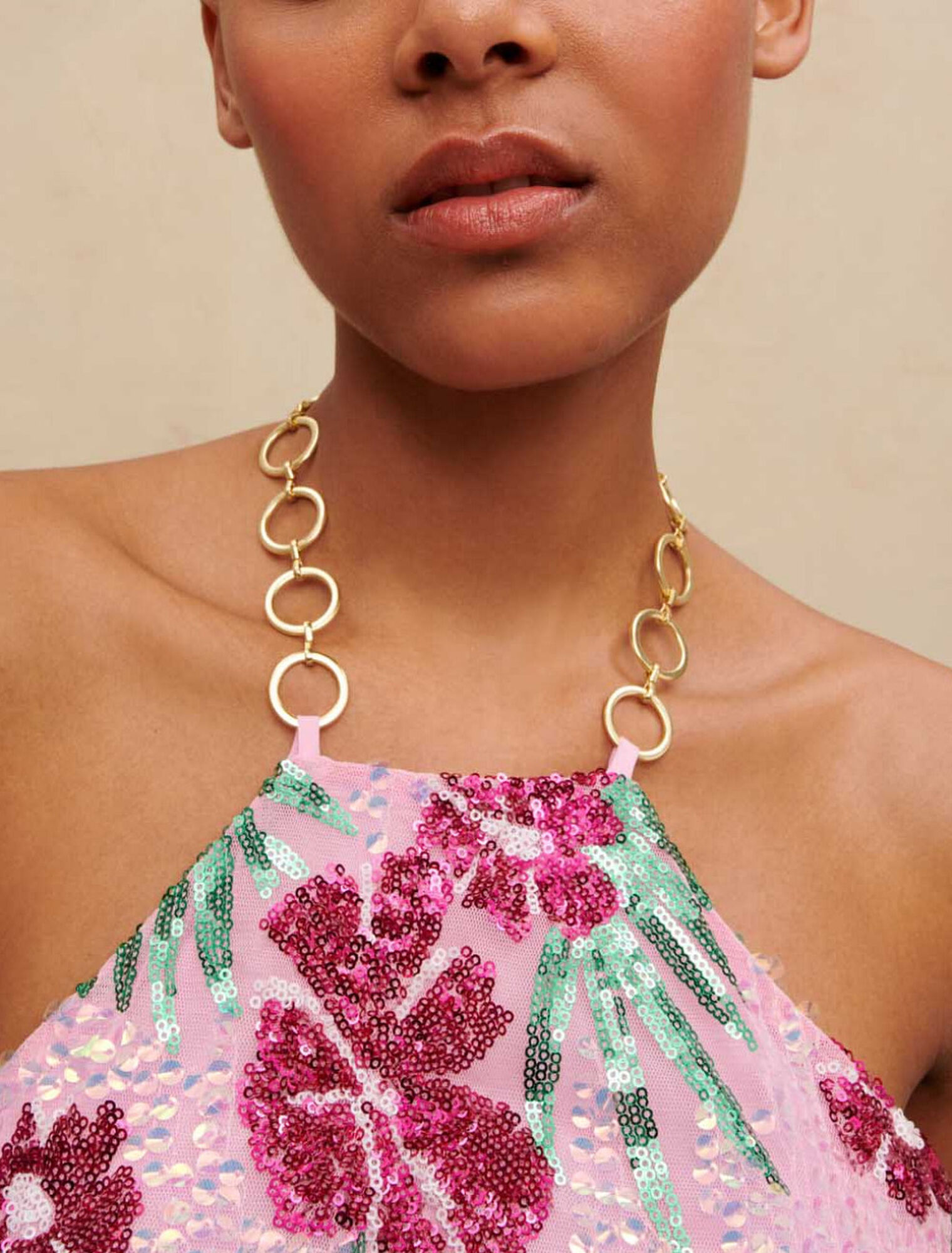 Top court à sequins hibiscus