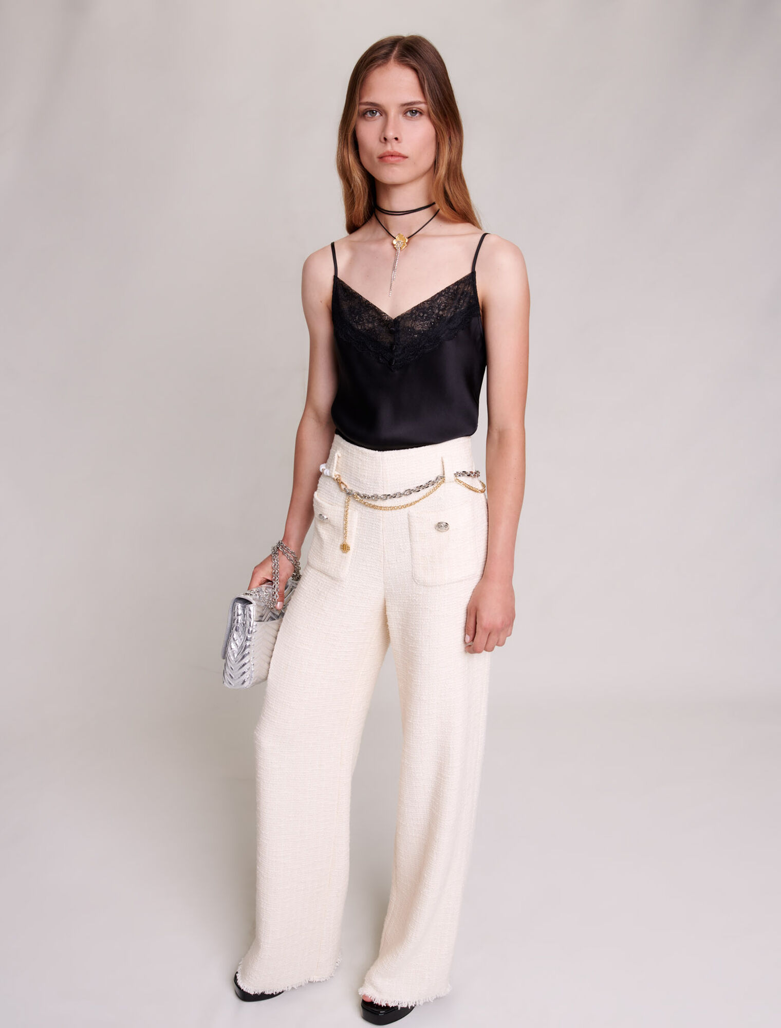 Pantalon large en tweed