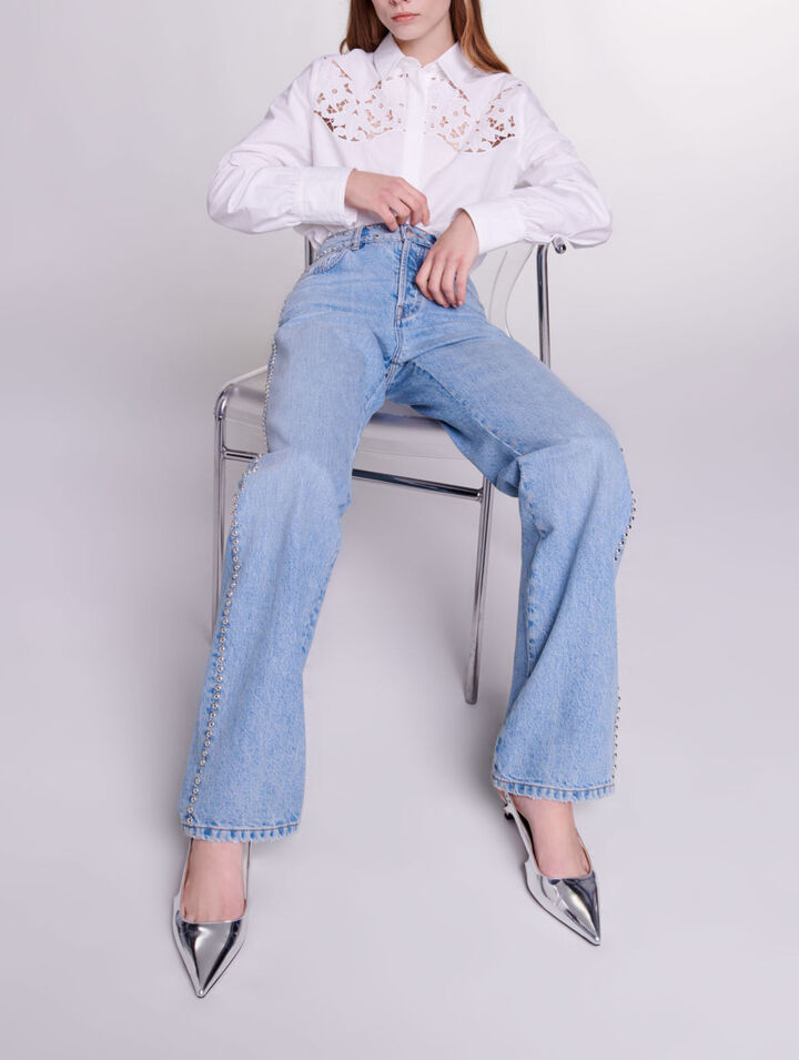 Wide-leg studded jeans