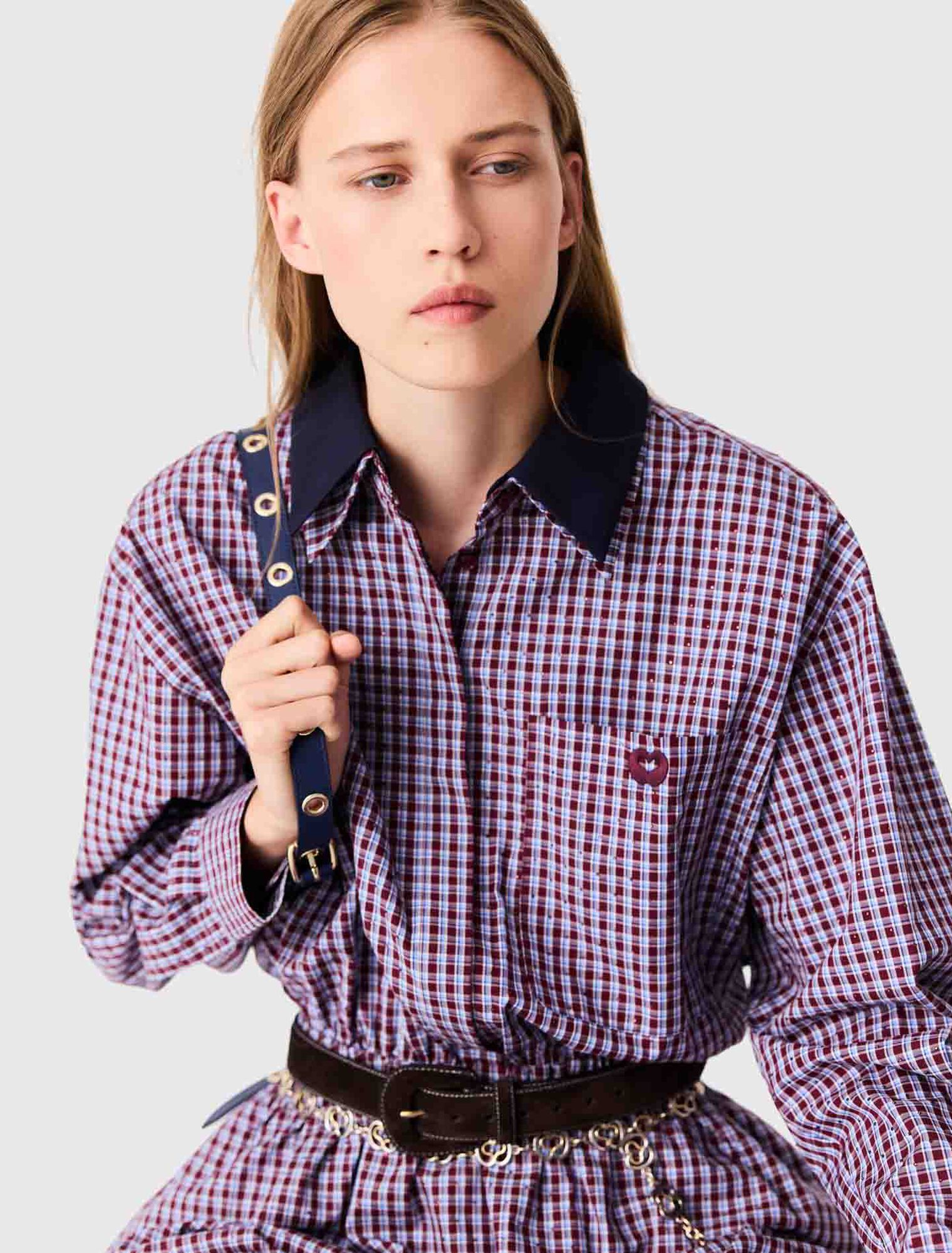 Robe courte &agrave; carreaux strass&eacute;e