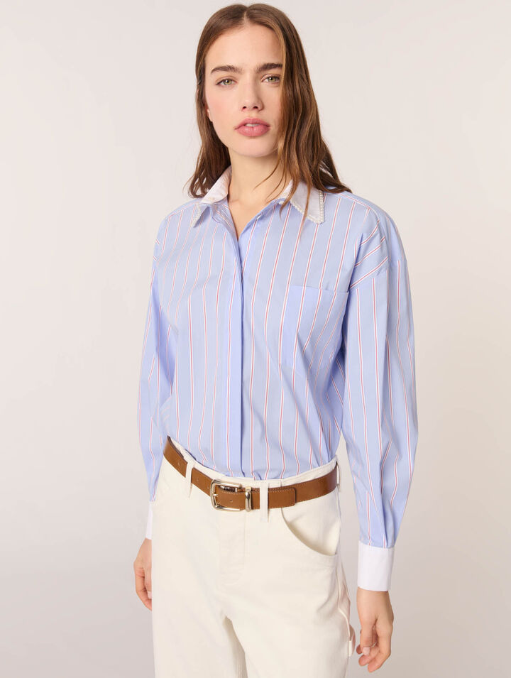 Chemise à rayures et col à perles