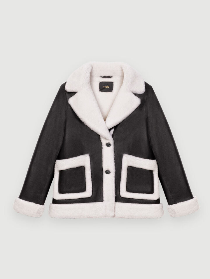 Manteau peau de mouton lainée bicolore