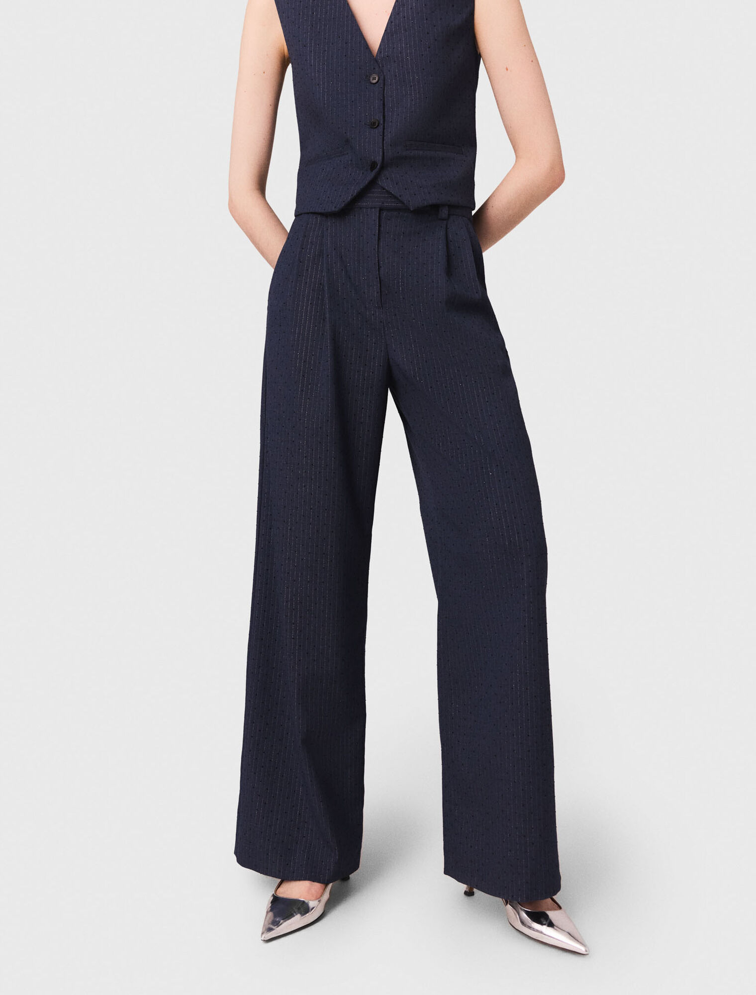 Pantalon tailleur à strass