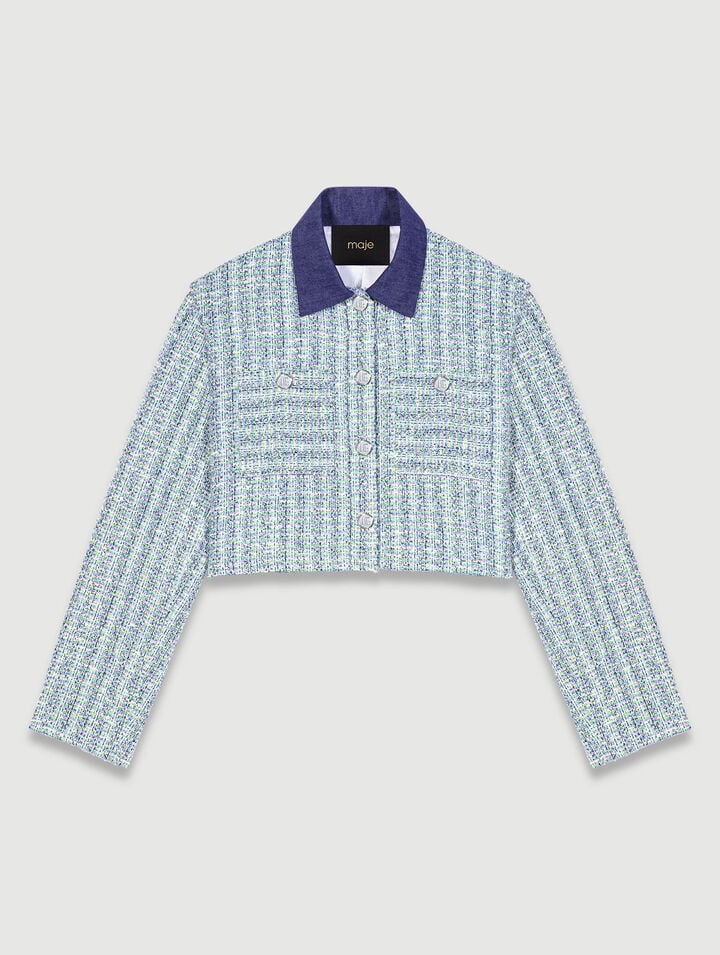 Veste courte en tweed contrasté
