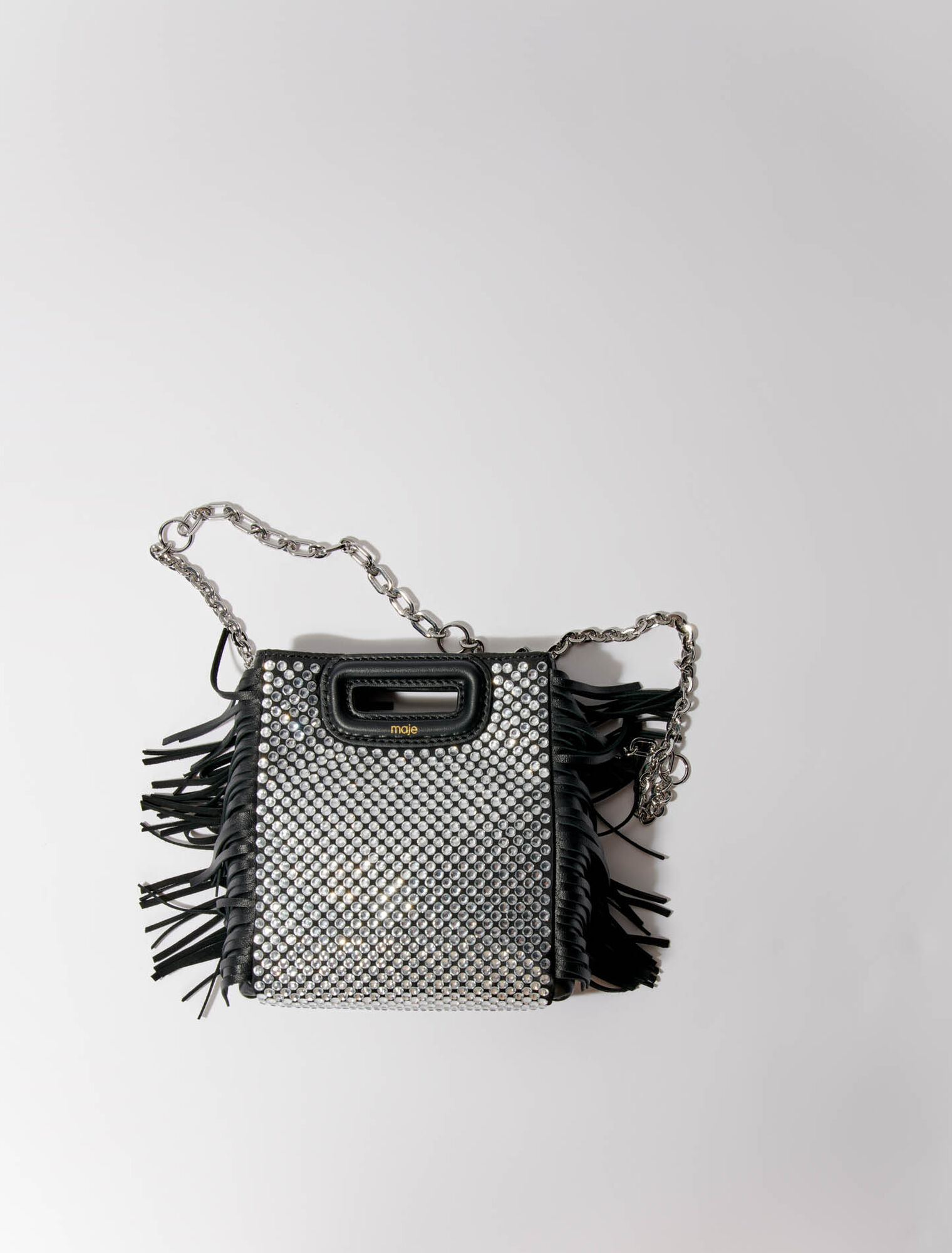M mini leather bag with rhinestones