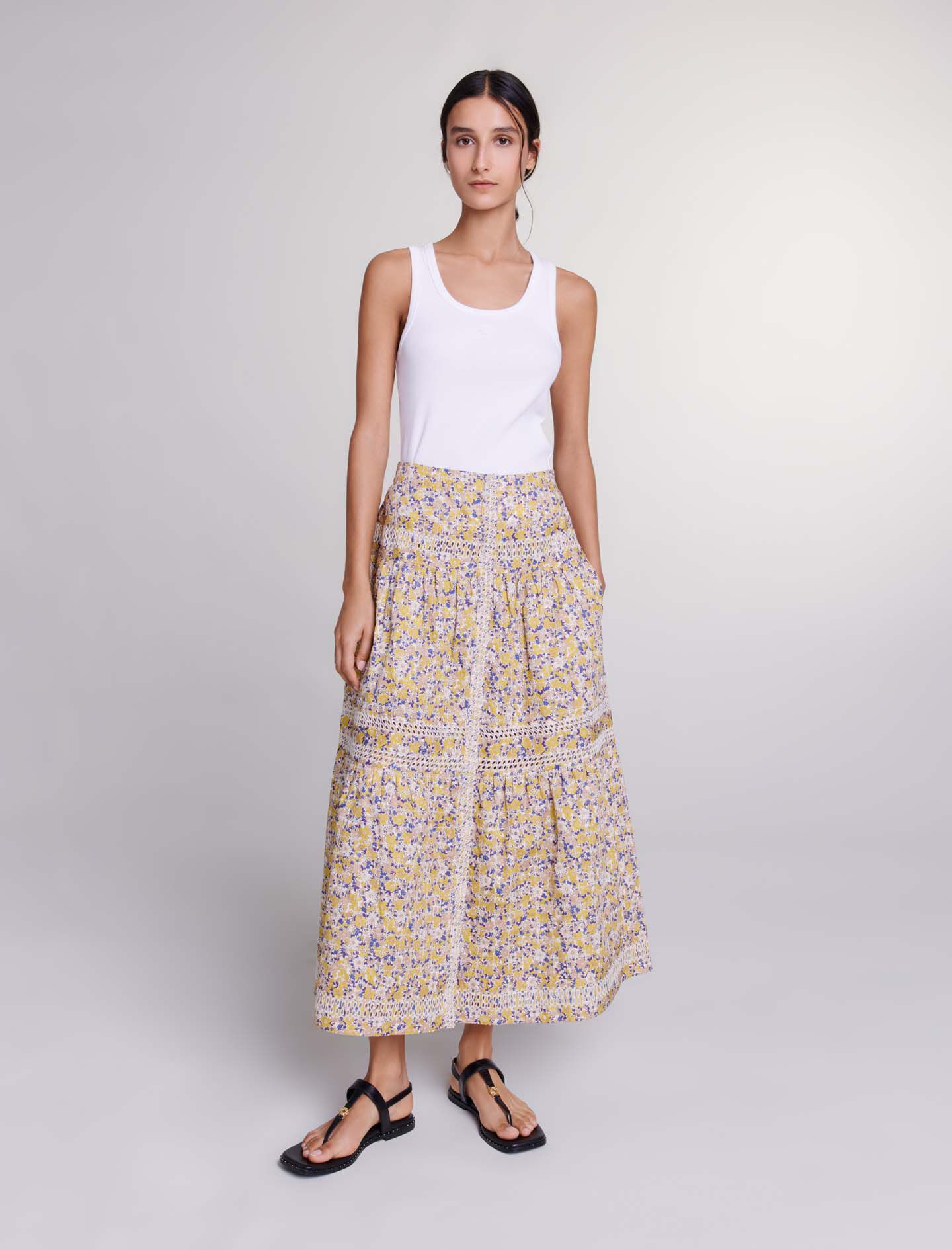 Long floral embroidered skirt Printed For Women | Maje