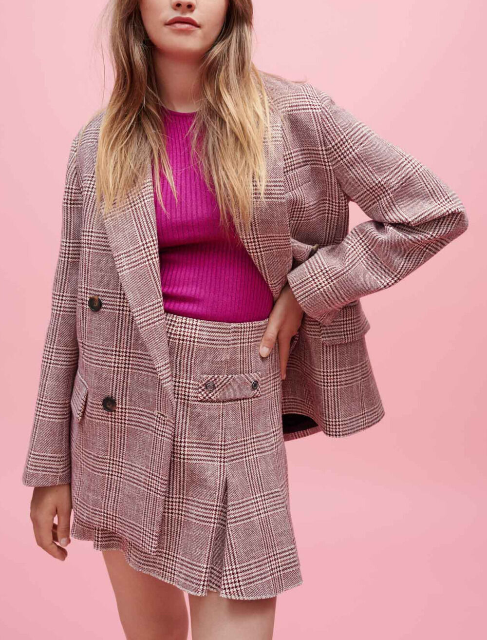 Veste de tailleur cintree a carreaux Red pour femme Maje