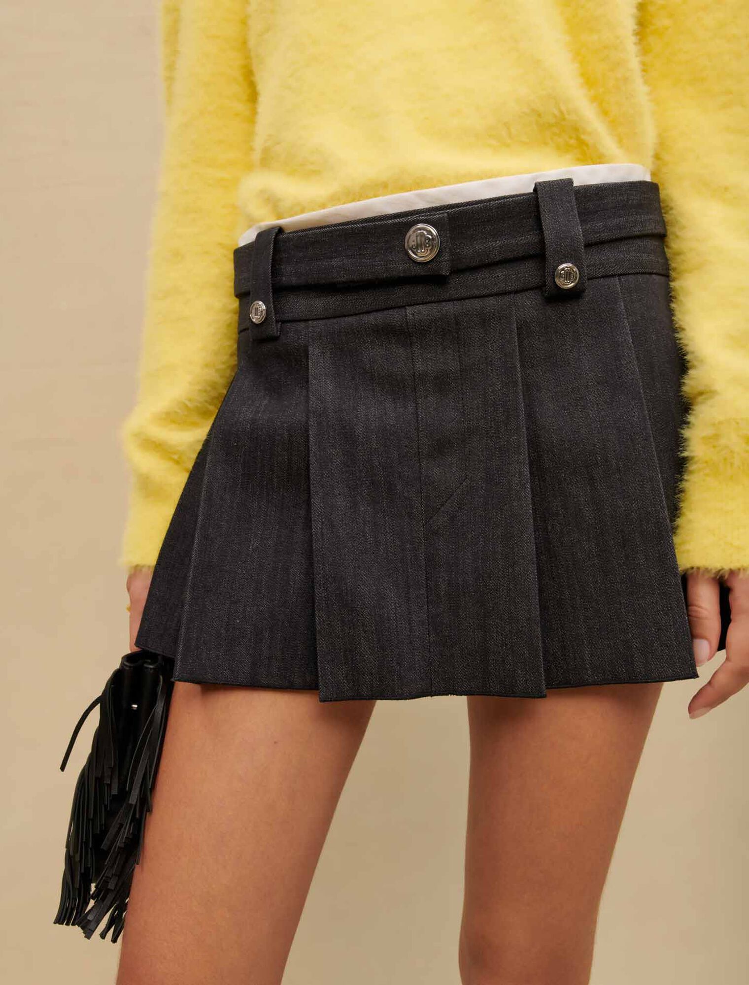 Black denim-effect mini skirt