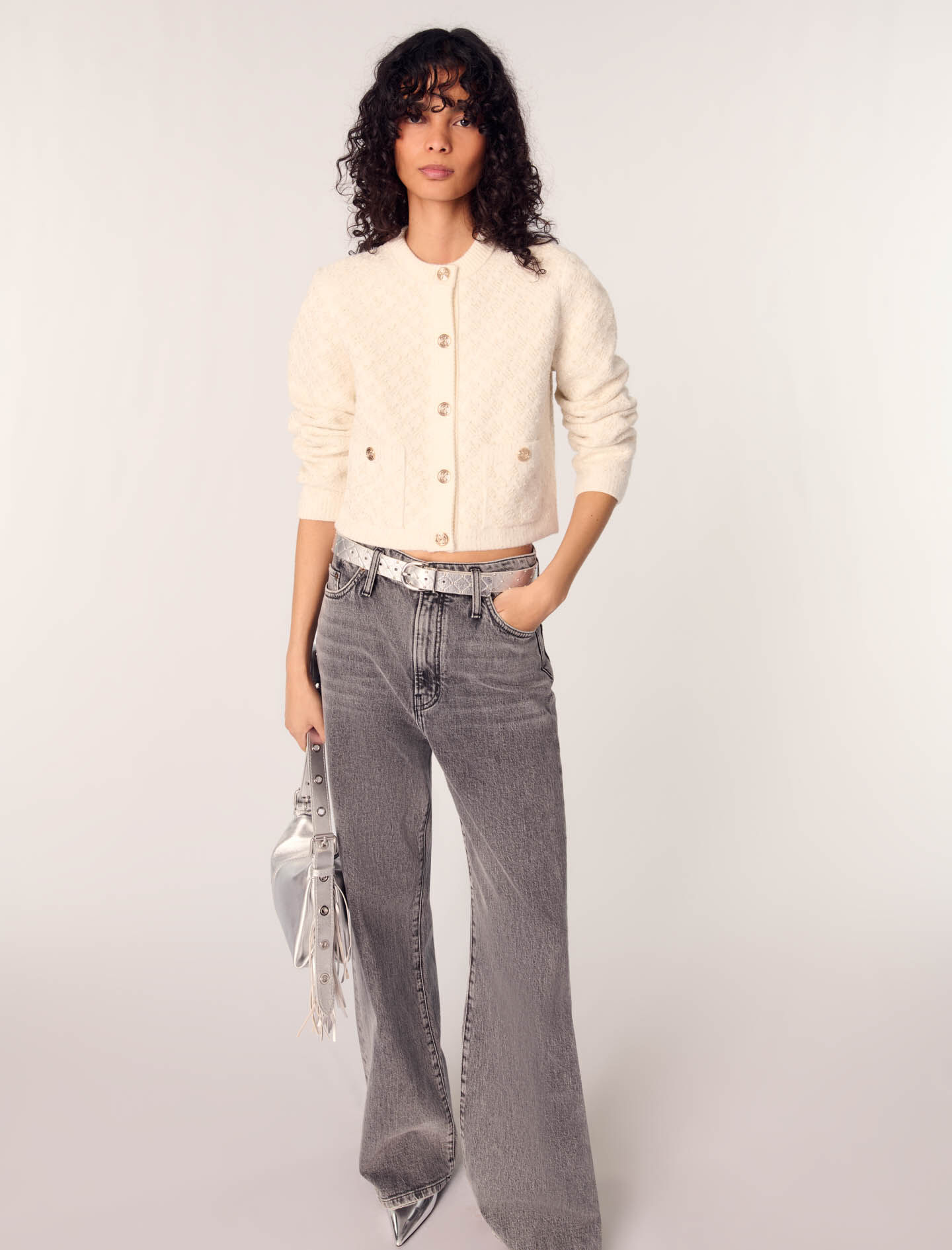 pois double mesh Cardigan【white】 pois double mesh Cardigan white（Short tweed-effect cardigan