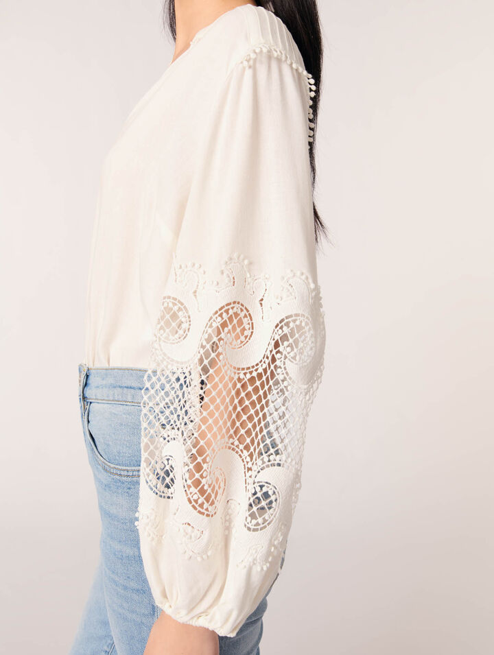 Shirt with embroidered sleeves