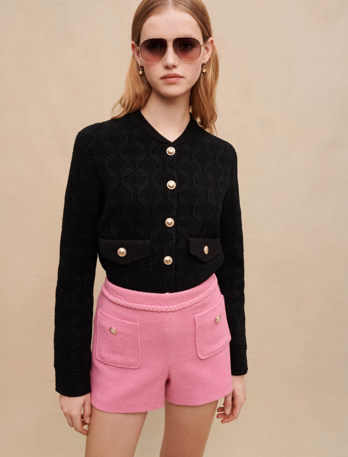 Knit cardigan with shiny motifs Black / Gray For Women | Maje