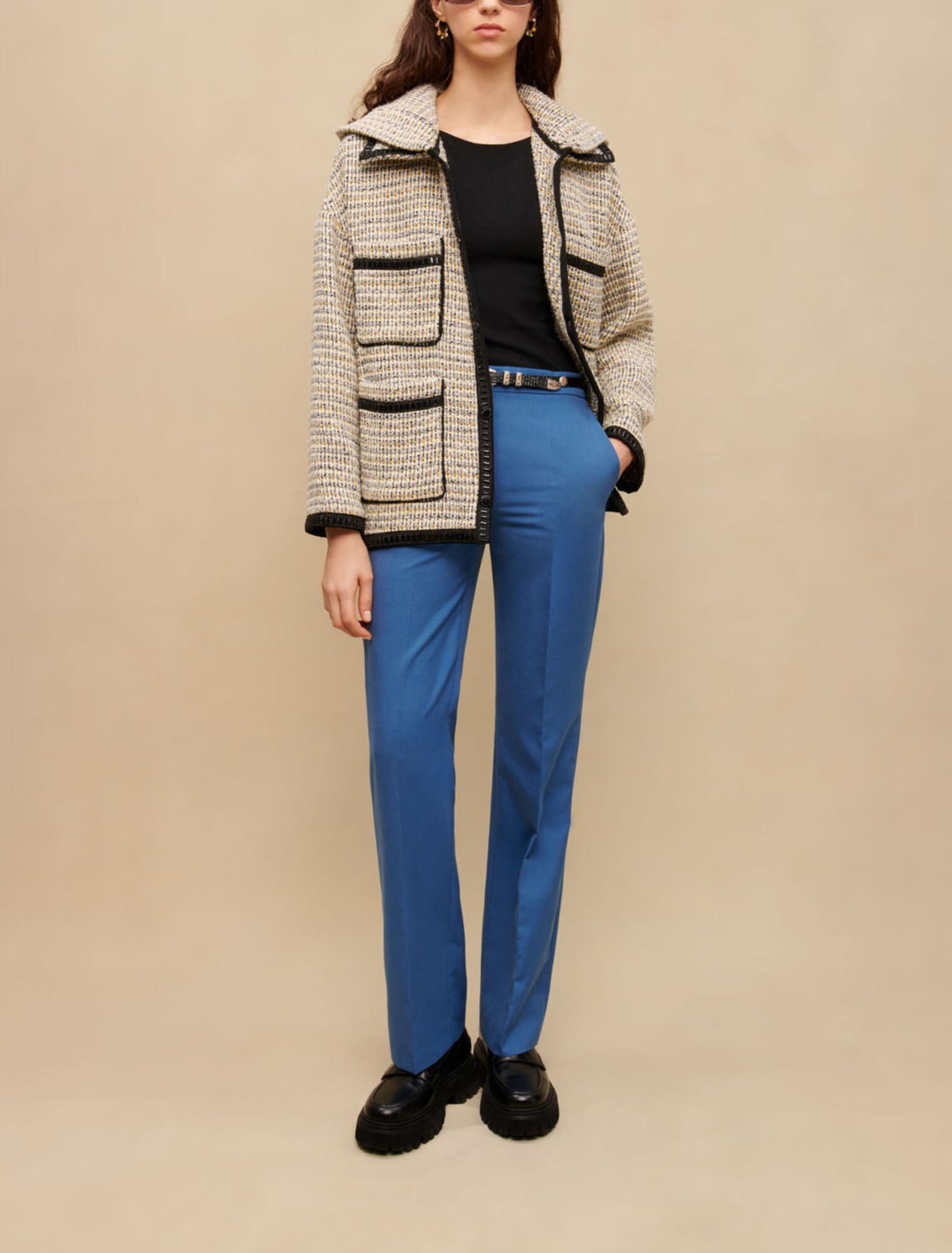 Manteau à capuche en tweed