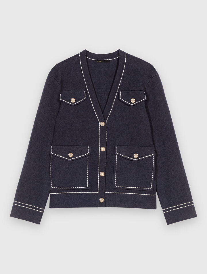 Cardigan long en maille surpiquée