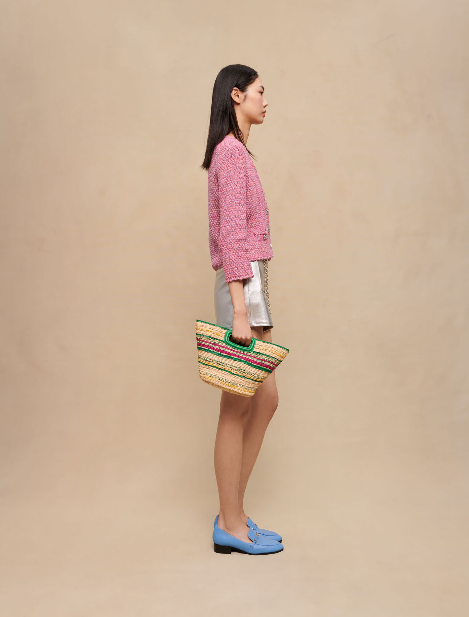 Tweed-effect knit cardigan