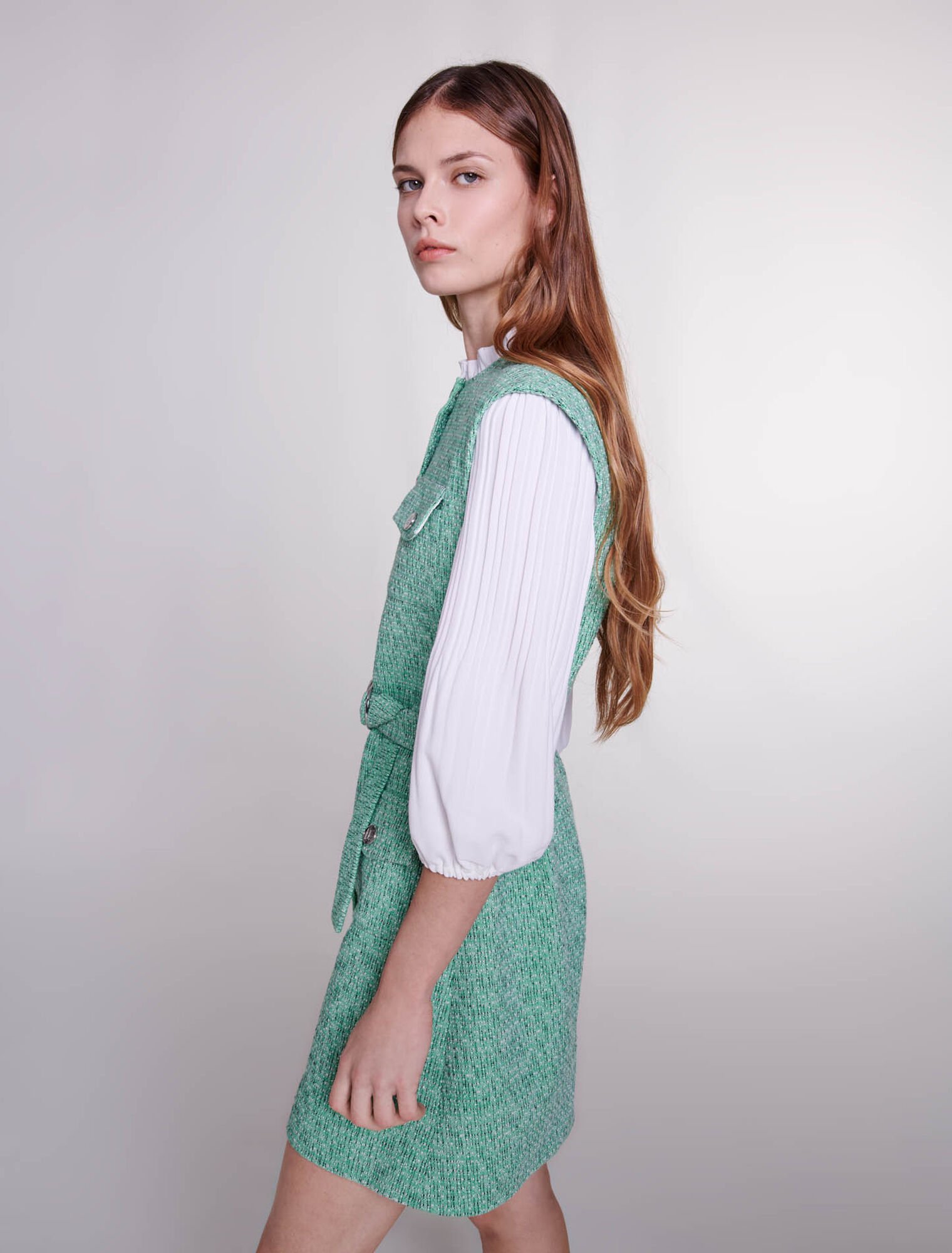 Dual-material tweed dress