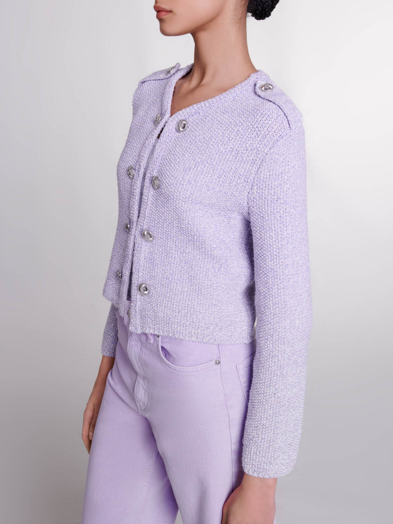 Cropped glitter knit cardigan
