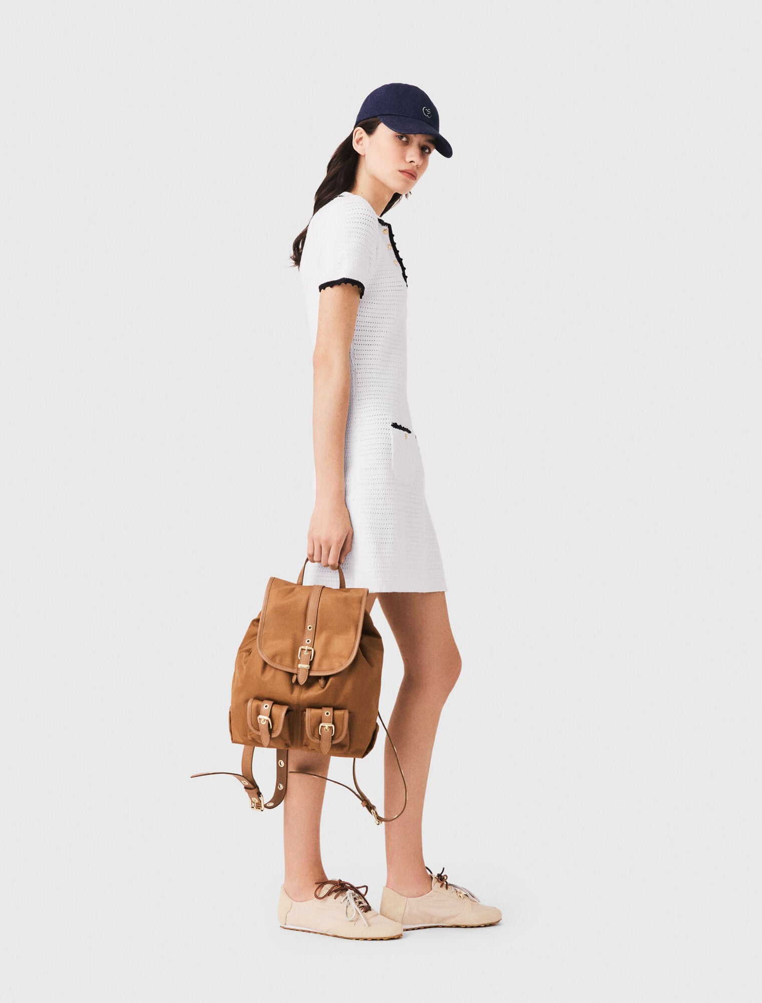 Knit polo dress with crochet