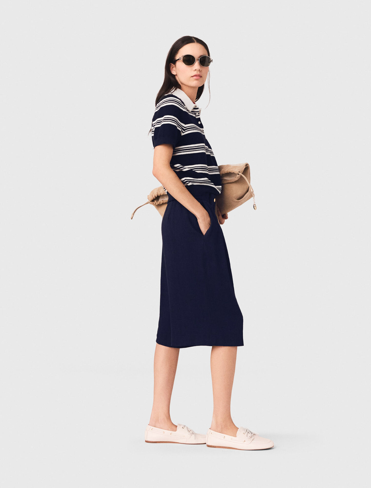 Striped polo with rhinestone collar