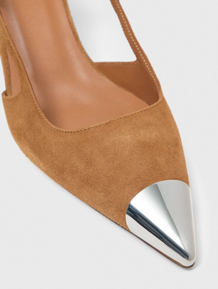 Metallic-toe suede pumps