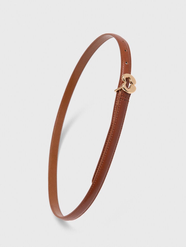 Slim smooth leather logo belt