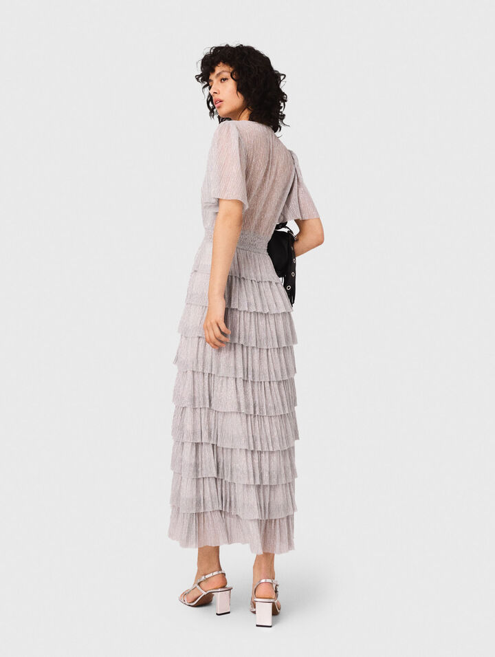 Robe mi-longue à volants métalisée