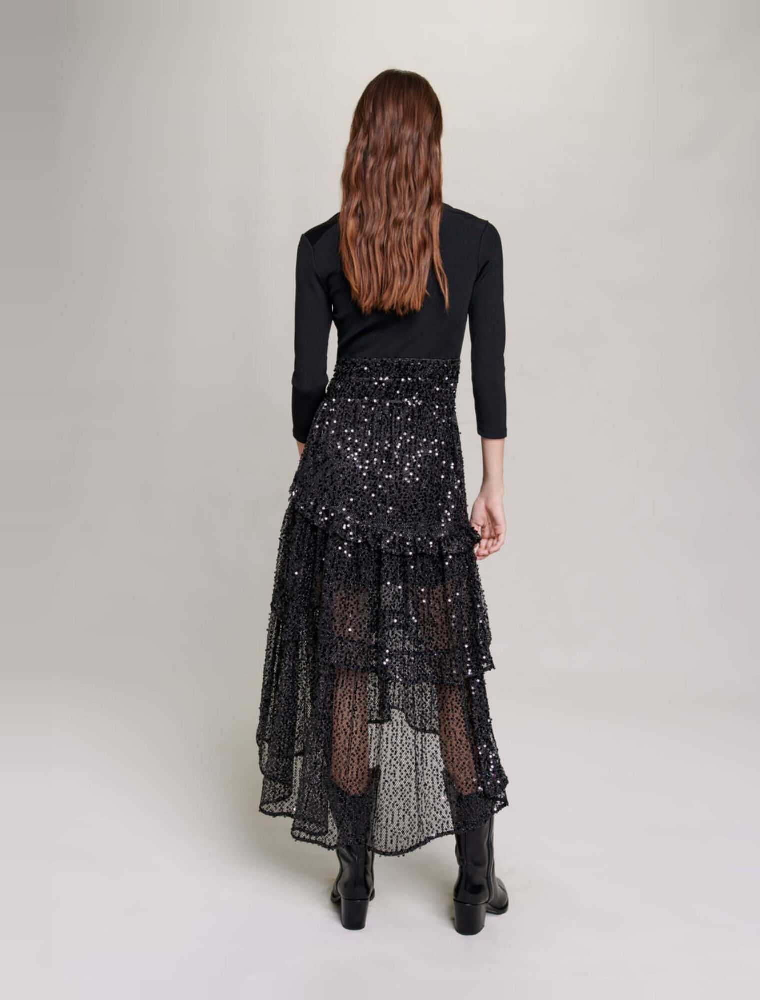 Sequin and mesh maxi dress